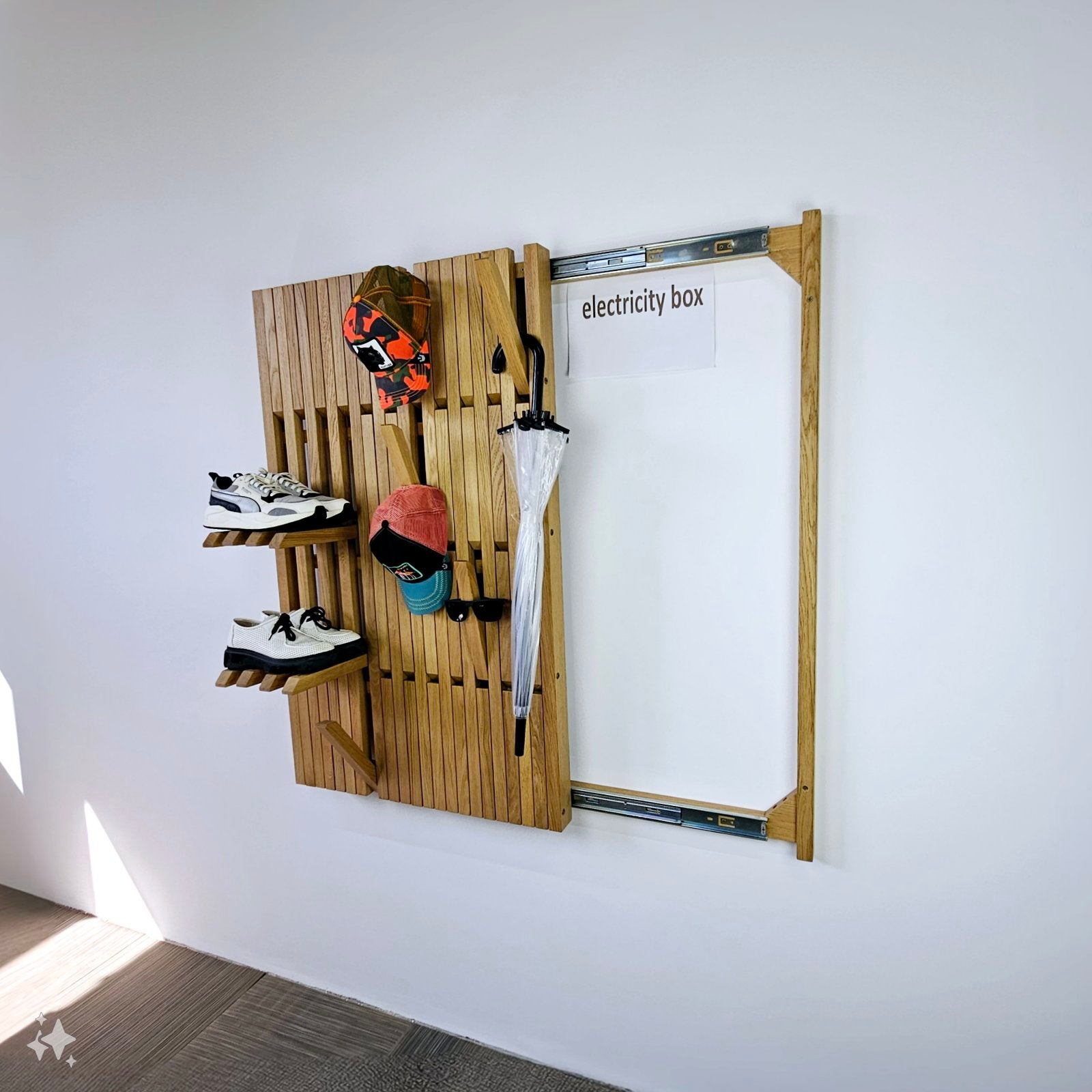 Wall mounted organizer oak Concealed Electrical Box Cover Meter Box Cover Coat Rack  Oak Silent Sliding Rail Push Pull Indoor Electrical Panel Cover