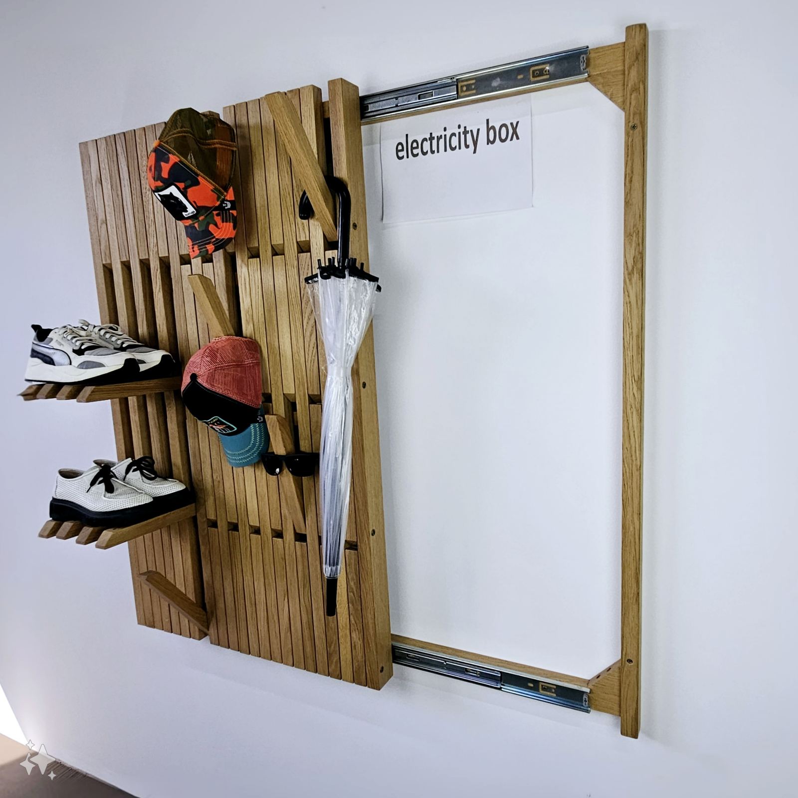 Wall mounted organizer oak Concealed Electrical Box Cover Meter Box Cover Coat Rack  Oak Silent Sliding Rail Push Pull Indoor Electrical Panel Cover