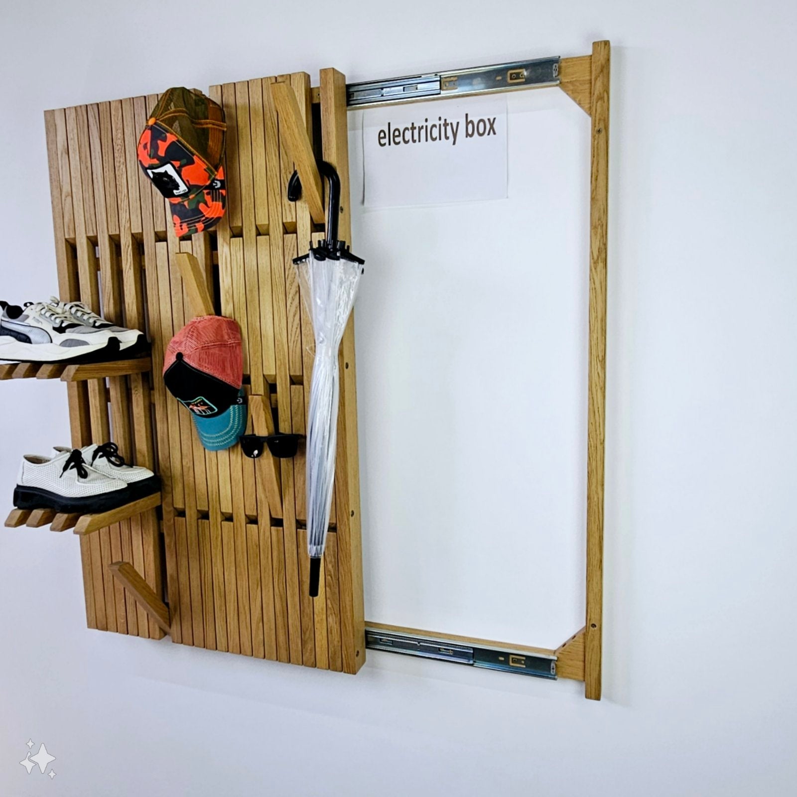 Wall mounted organizer oak Concealed Electrical Box Cover Meter Box Cover Coat Rack  Oak Silent Sliding Rail Push Pull Indoor Electrical Panel Cover