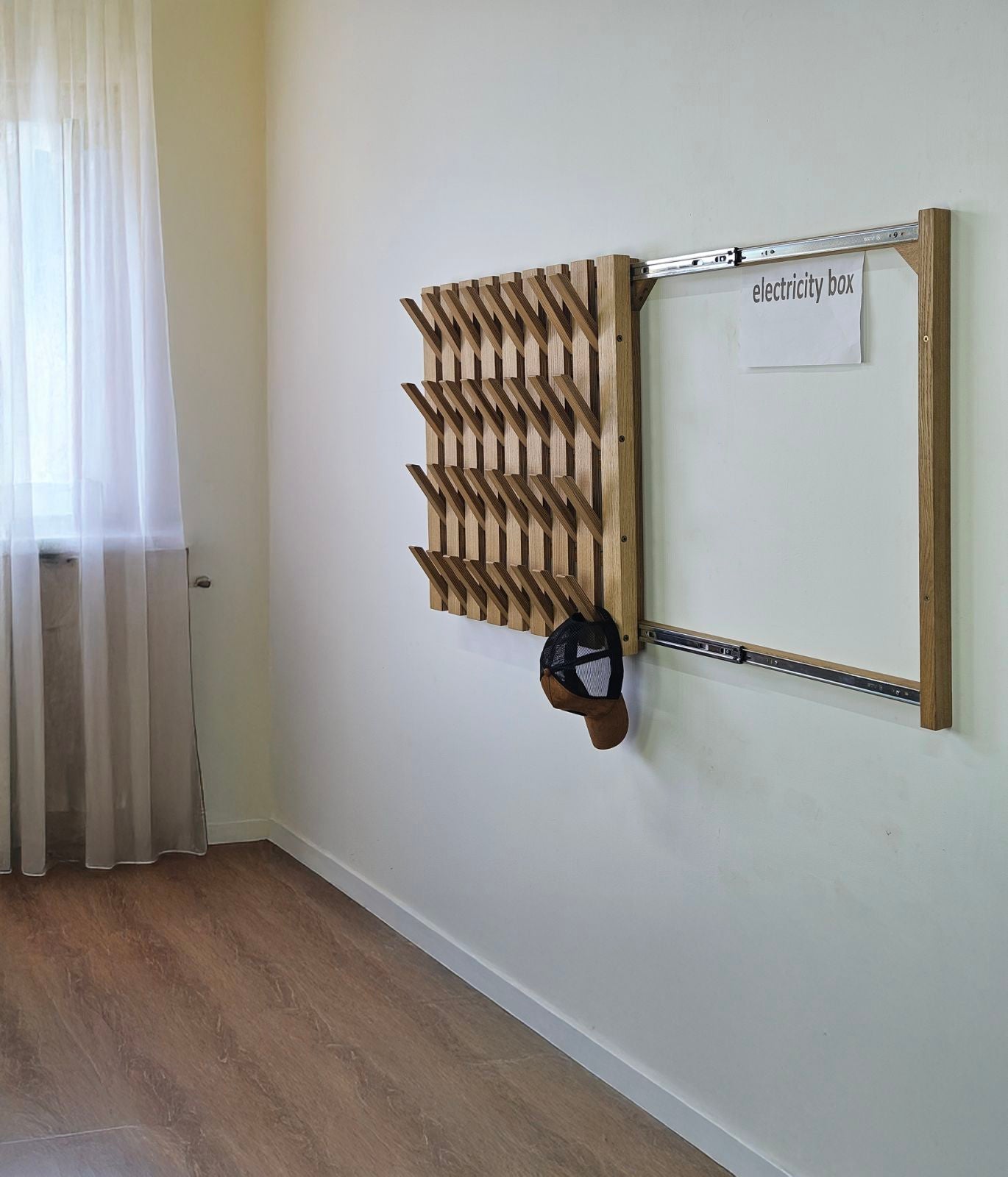 Wall mounted organizer oak Concealed Electrical Box Cover Meter Box Cover Coat Rack PlywoodSilent Sliding Rail Push Pull Indoor Electrical Panel Cover