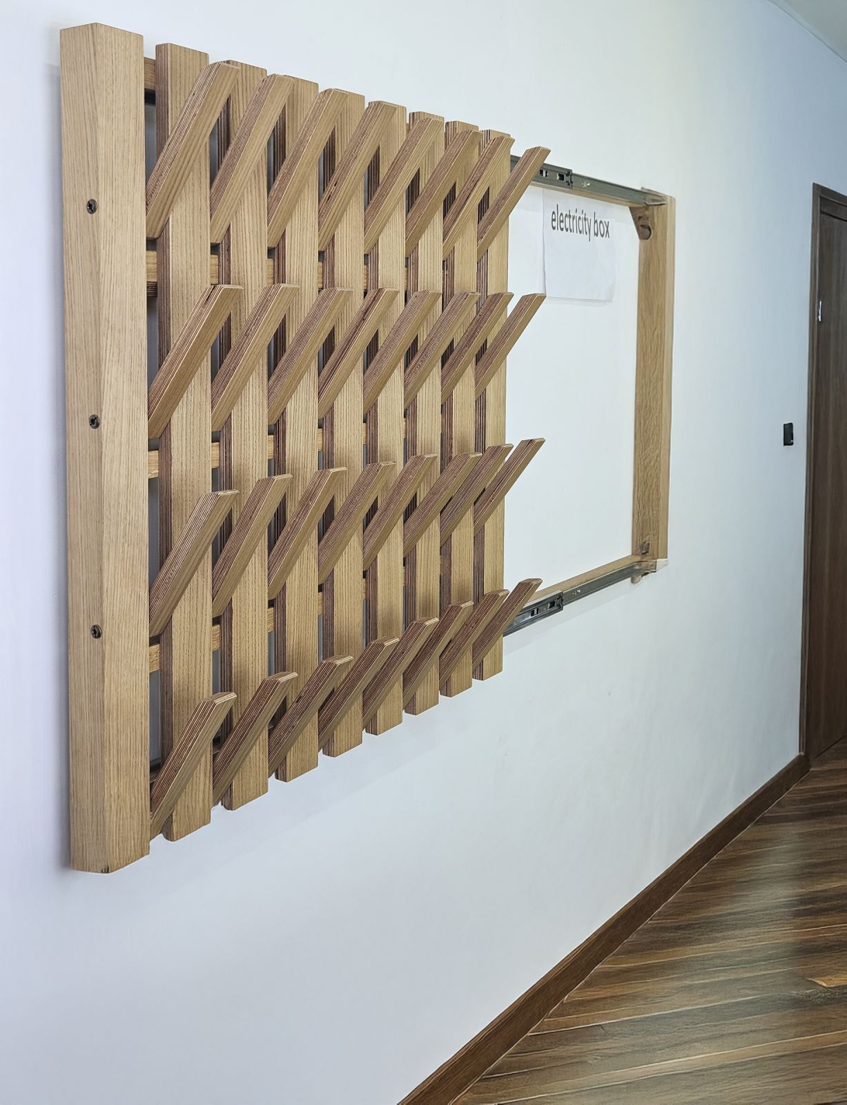 Wall mounted organizer oak Concealed Electrical Box Cover Meter Box Cover Coat Rack PlywoodSilent Sliding Rail Push Pull Indoor Electrical Panel Cover