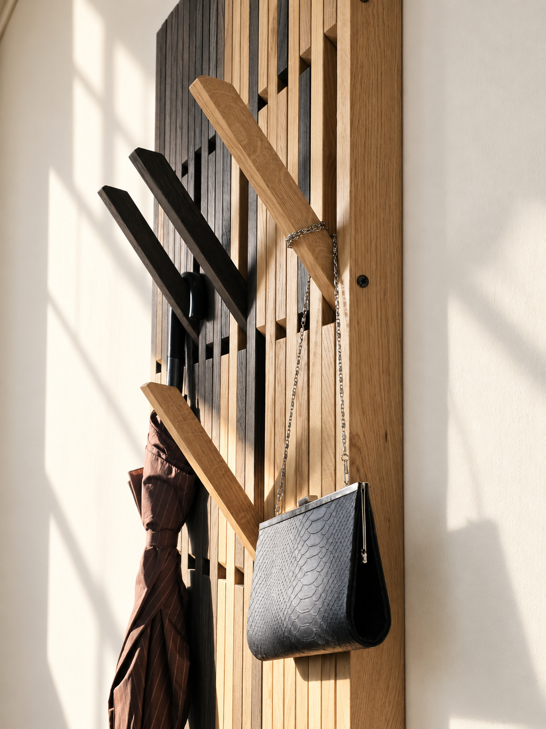 New This Season — OLKOF DUO Oak Wall Coat Rack with Folding Hooks