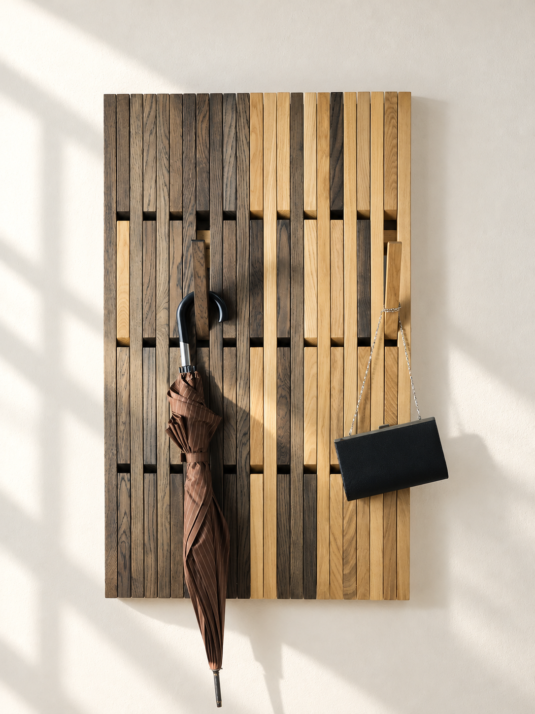 New This Season — OLKOF DUO Oak Wall Coat Rack with Folding Hooks