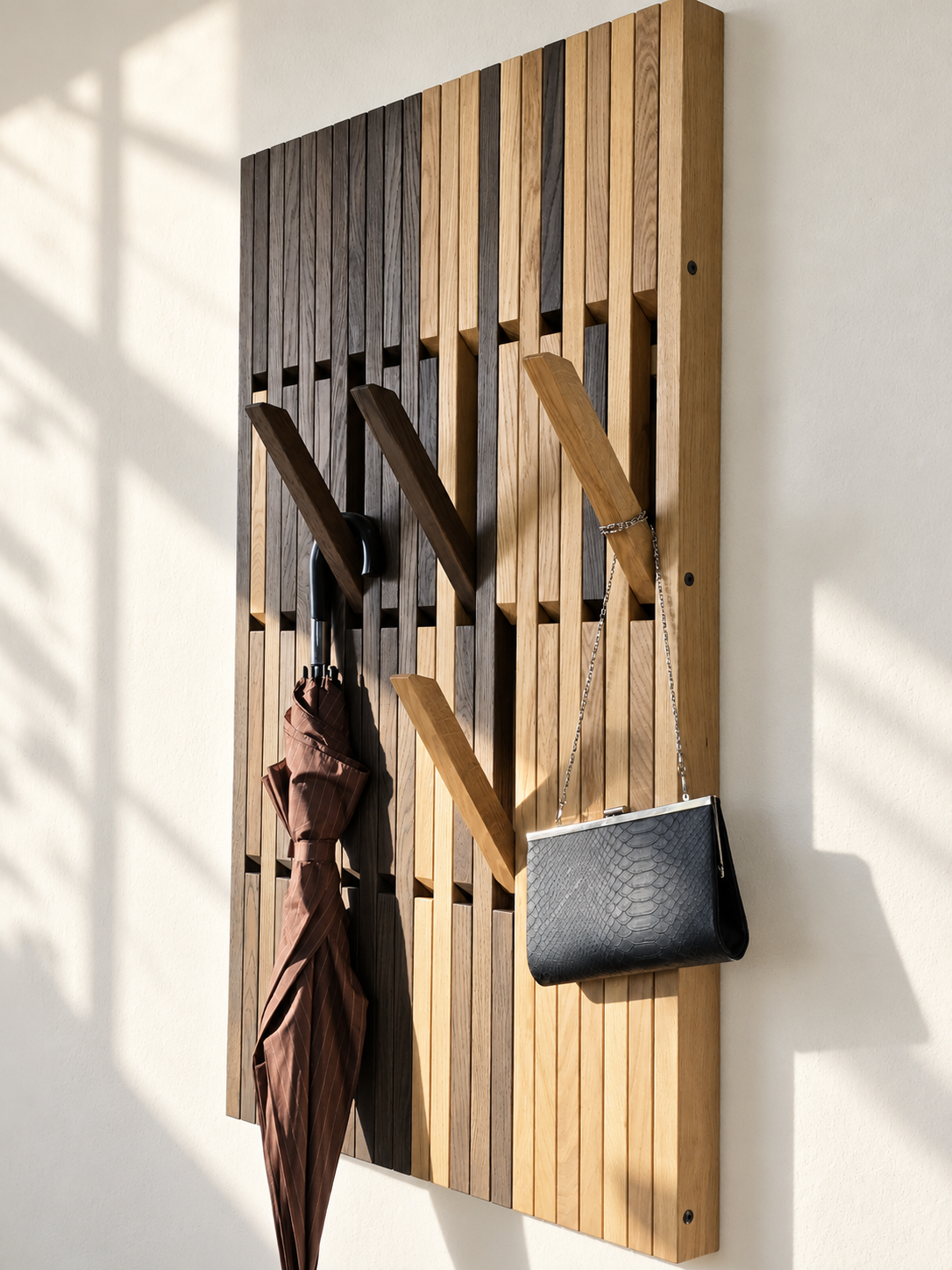 New This Season — OLKOF DUO Oak Wall Coat Rack with Folding Hooks