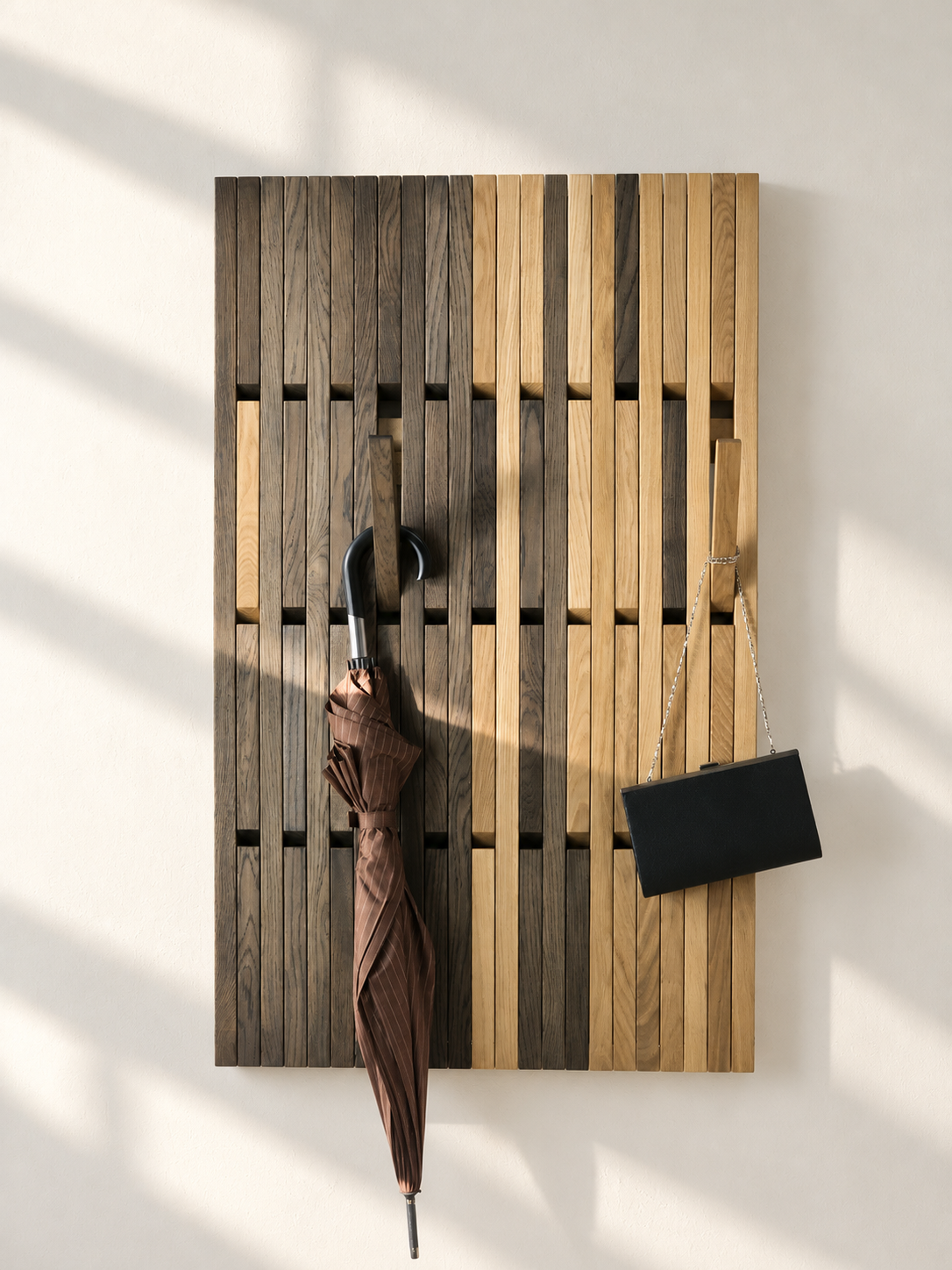 New This Season — OLKOF DUO Oak Wall Coat Rack with Folding Hooks
