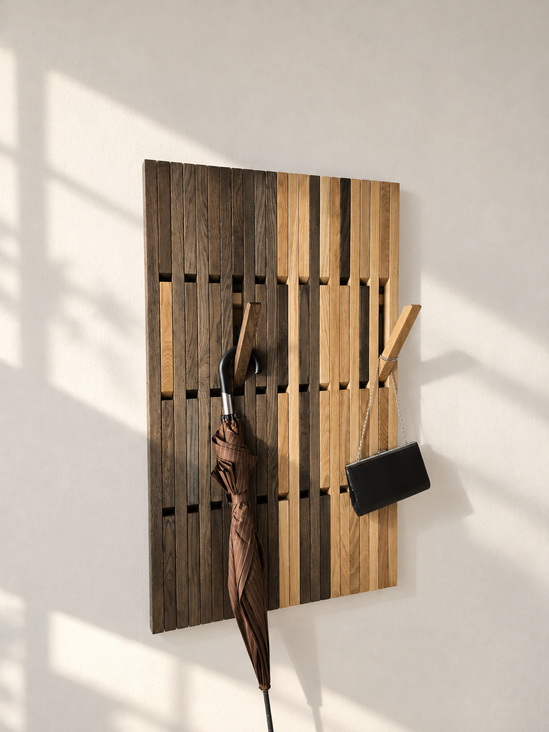New This Season — OLKOF DUO Oak Wall Coat Rack with Folding Hooks