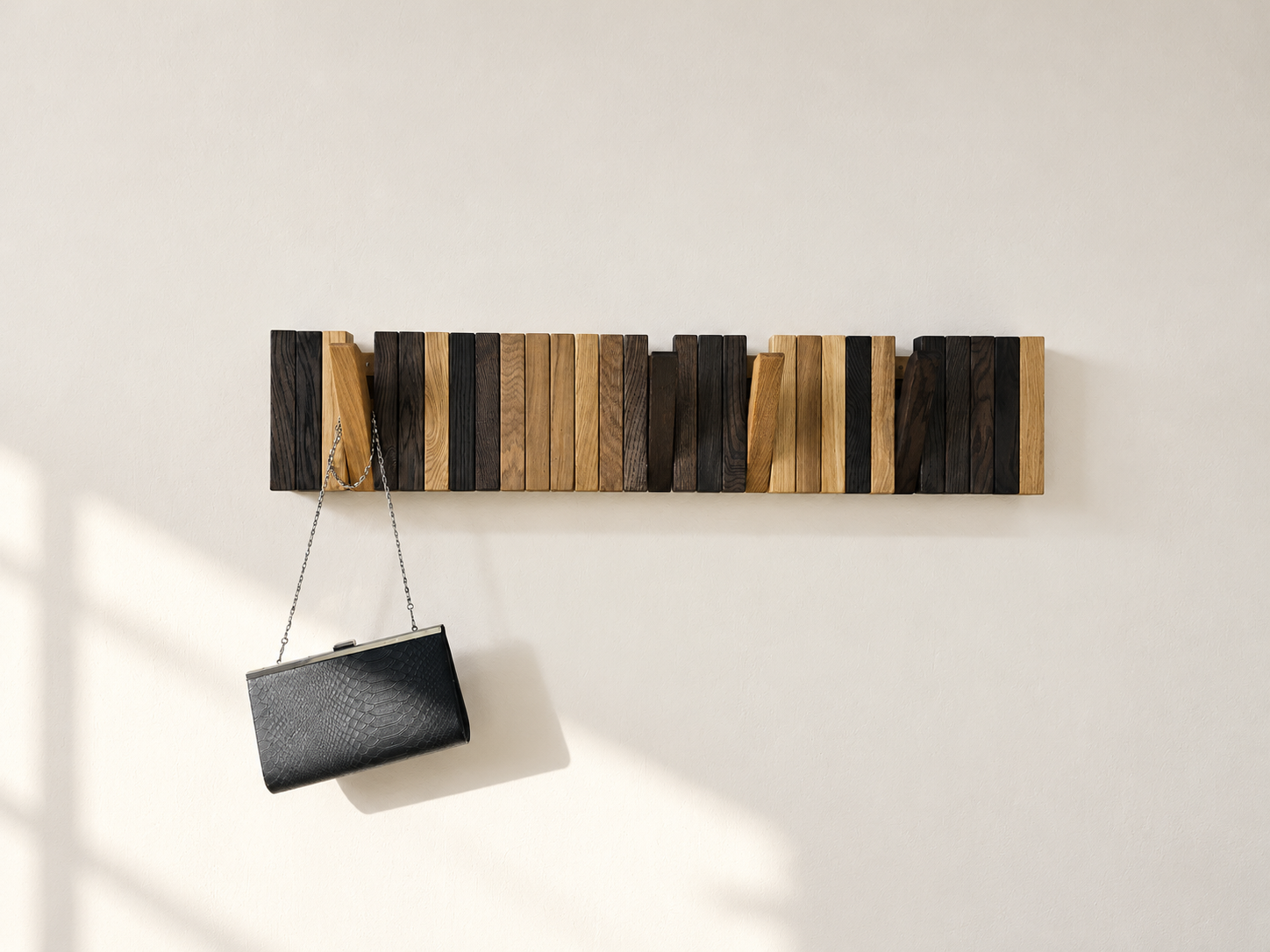 New This Season — OLKOF LINE Solid Oak Wall Coat Rack with Folding Hooks