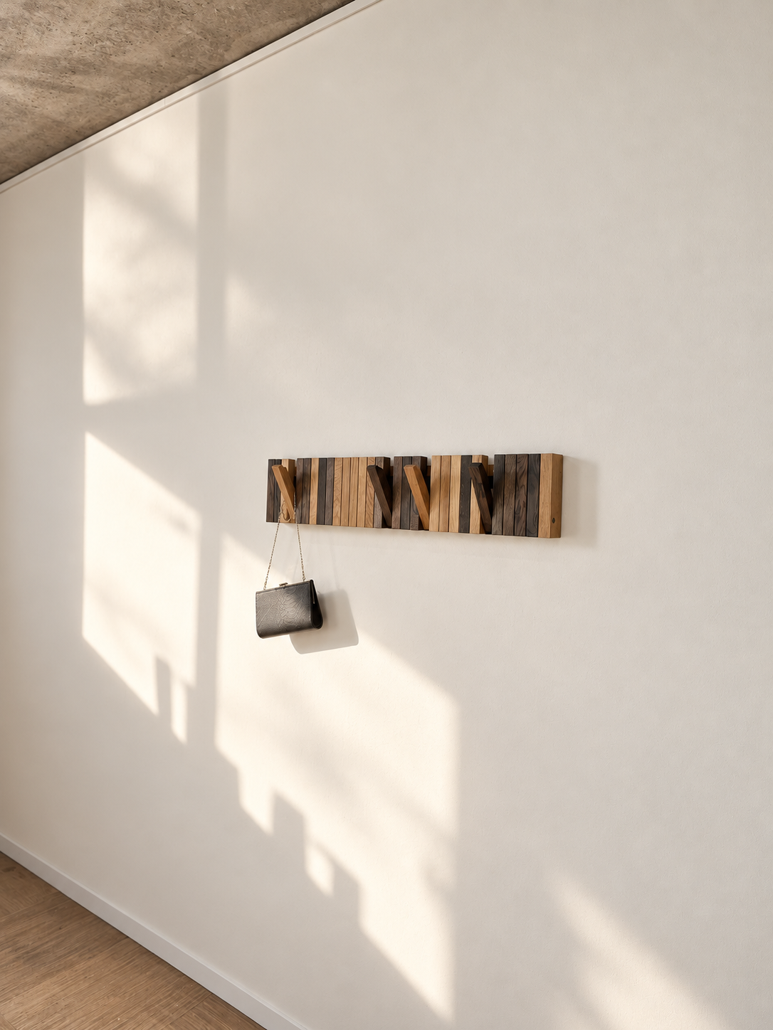 New This Season — OLKOF LINE Solid Oak Wall Coat Rack with Folding Hooks