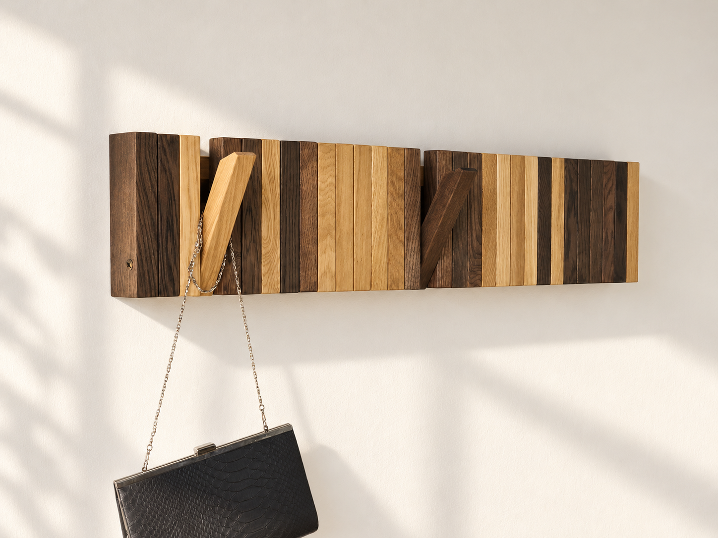 New This Season — OLKOF LINE Solid Oak Wall Coat Rack with Folding Hooks