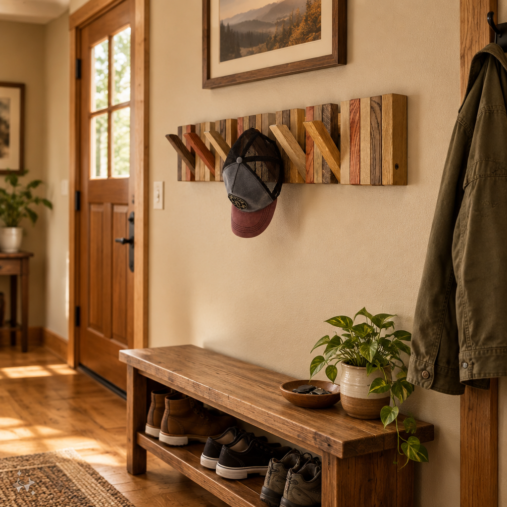 Mini Wall-Mounted Oak Coat Rack – 3 to 15 Hooks