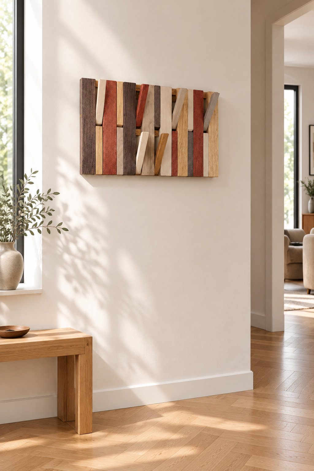 Colorful Oak Wall-Mounted Coat Rack Plywood