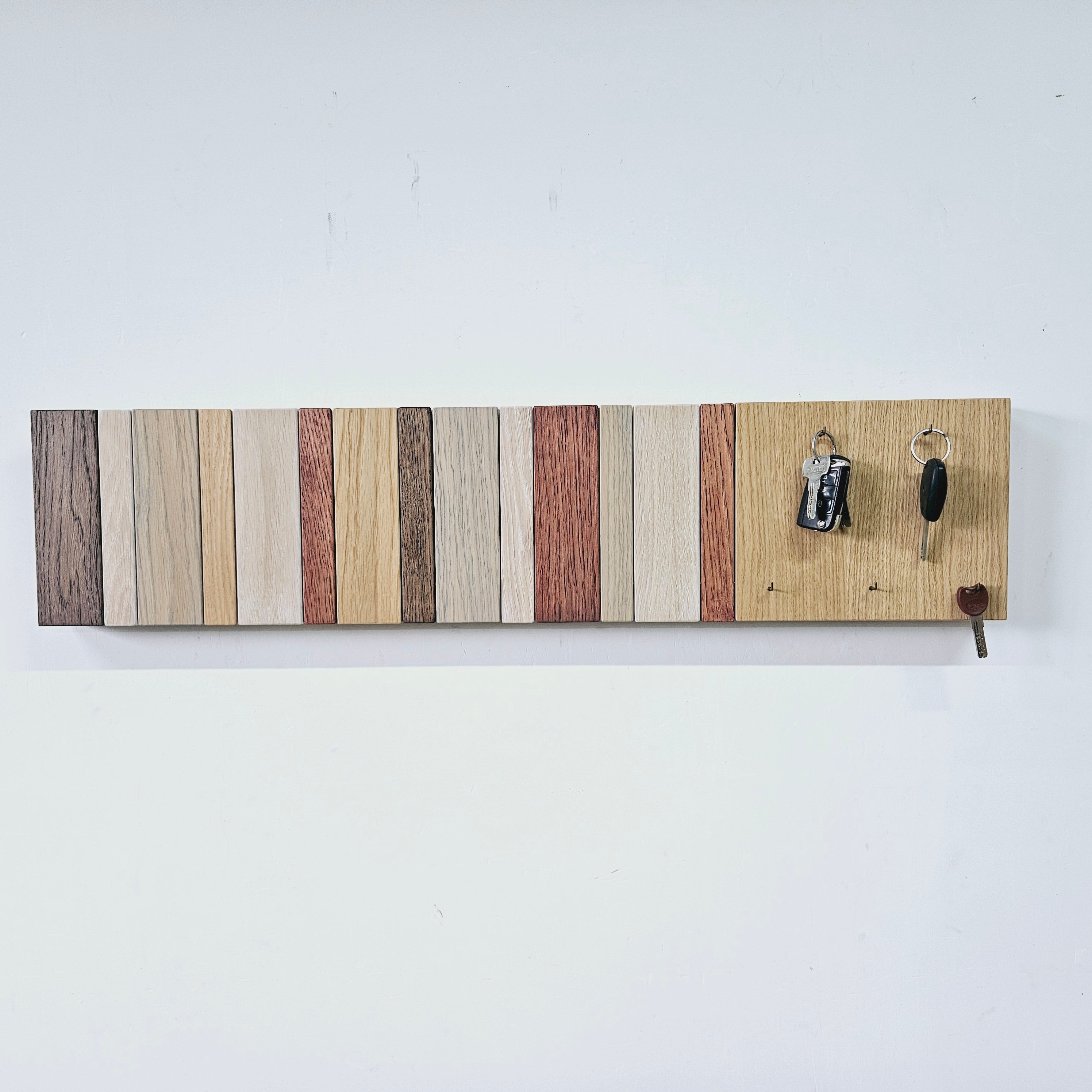 Wall-Mounted Organizer. plywood. with keys hooks