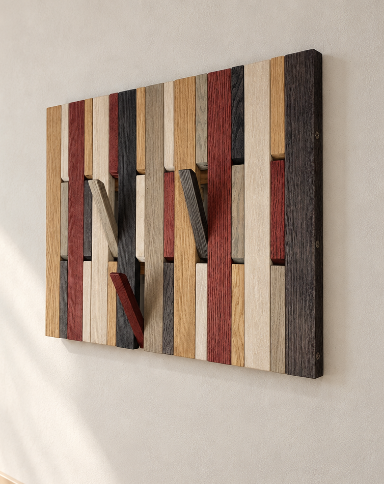 Colorful Oak Wall-Mounted Coat Rack Plywood