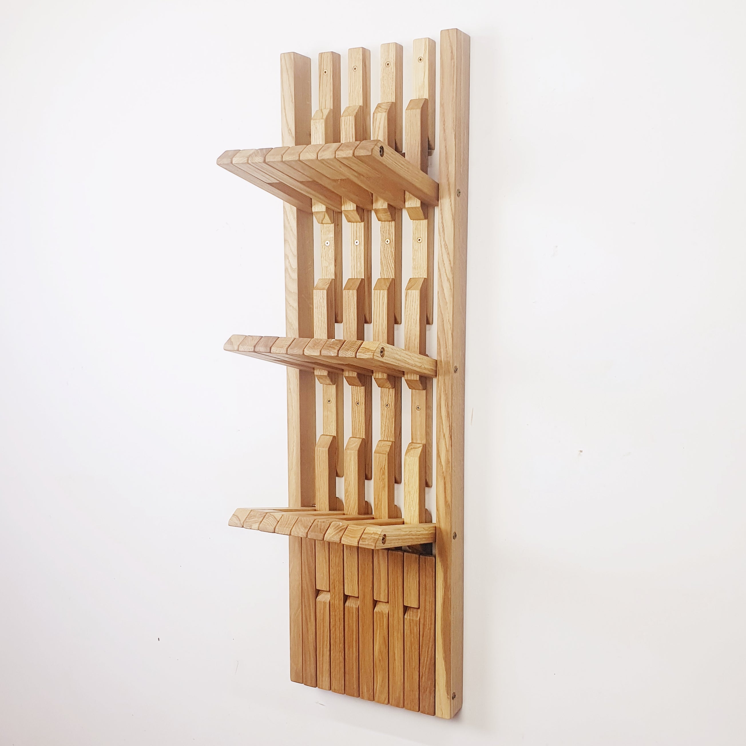 Wall-Mounted Organizer - for shoes. natural oak