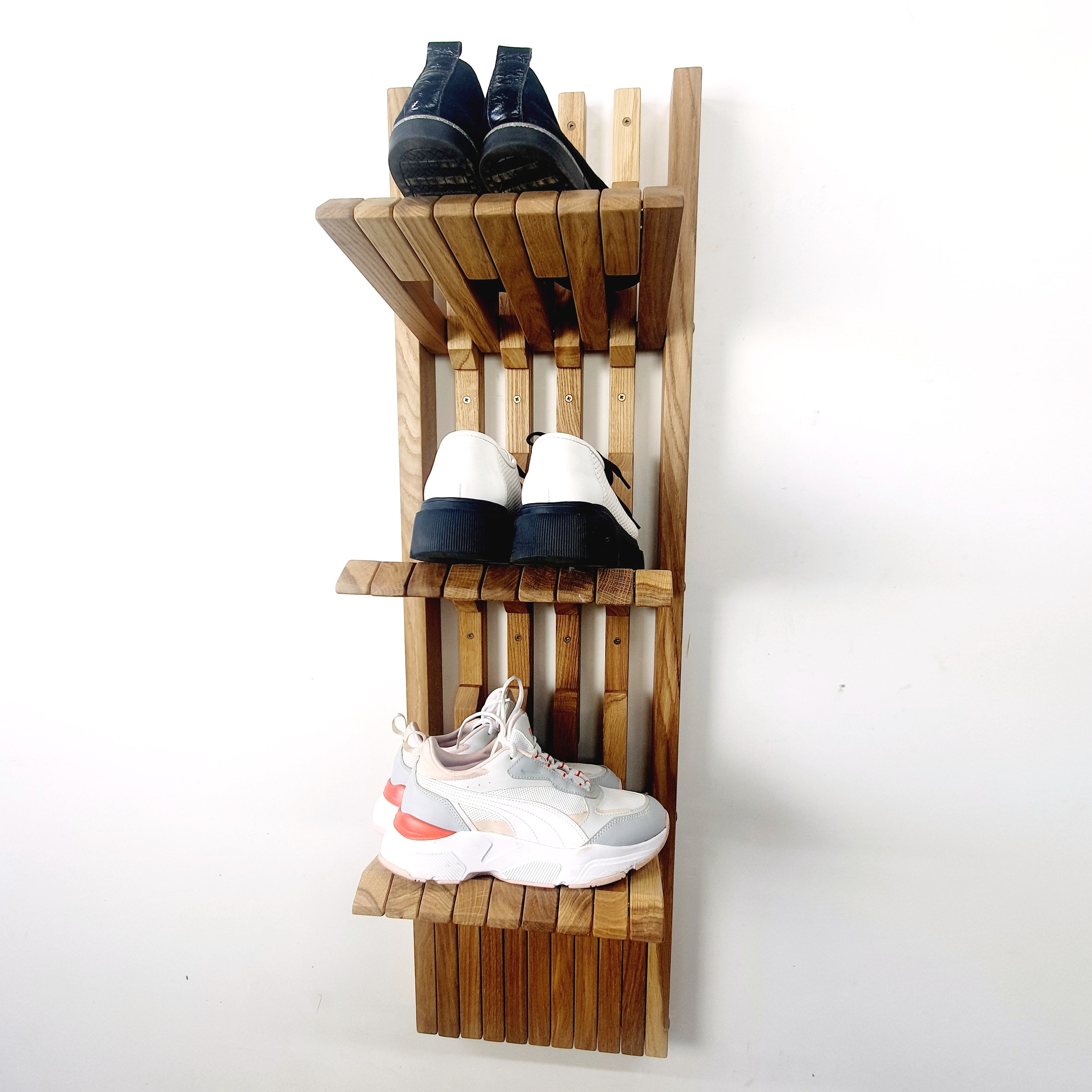 Wall-Mounted Organizer - for shoes. natural oak