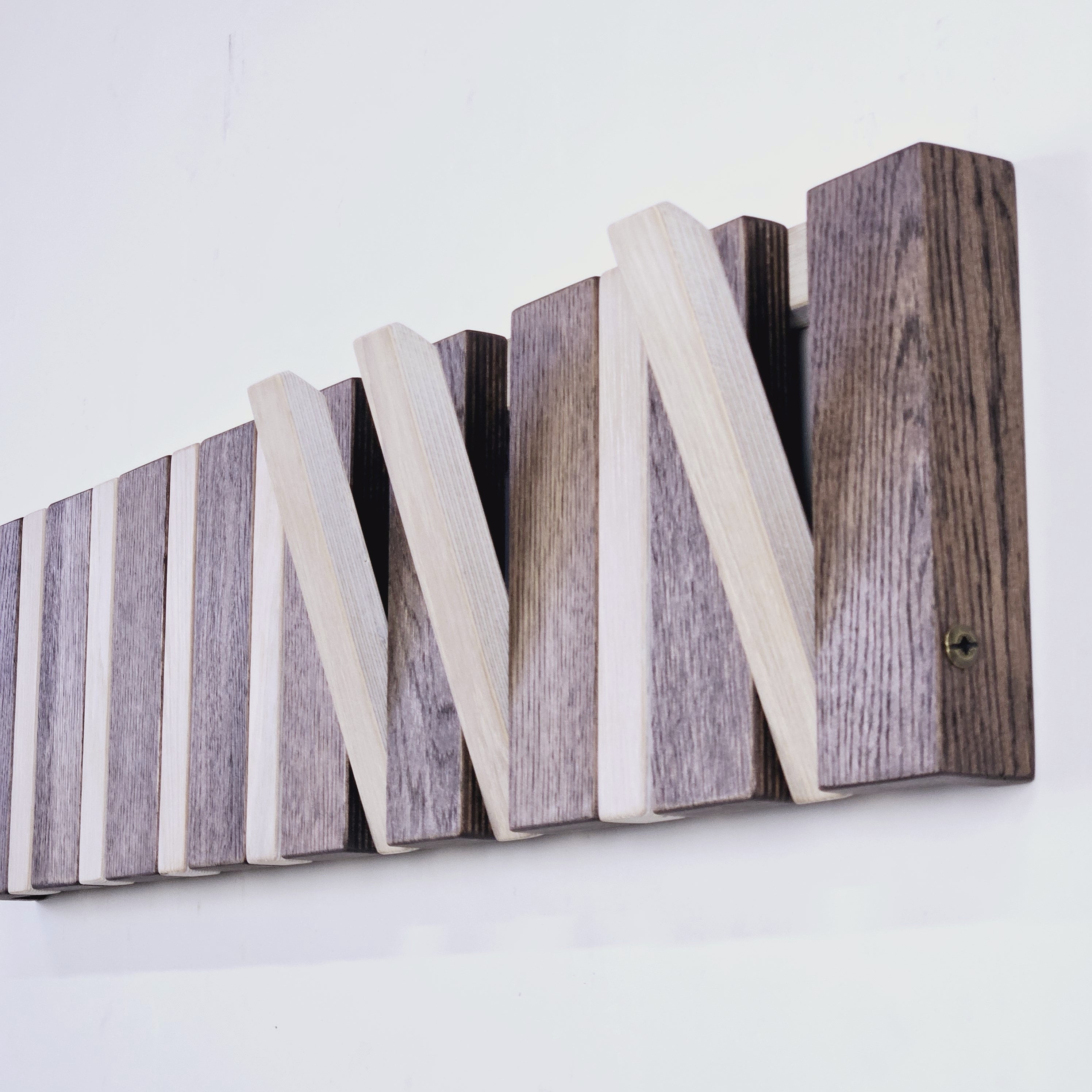 Wall mounted organizer. white and black.plywood oak.