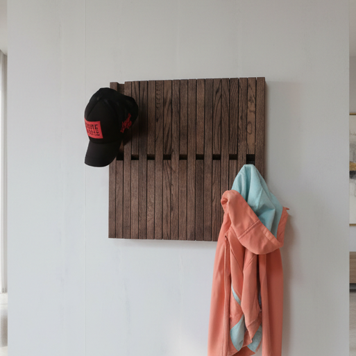 Wall-mounted organizer. dark natural oak
