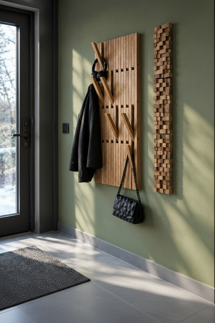 Wall-Mounted Oak Organizer with 3D Panel