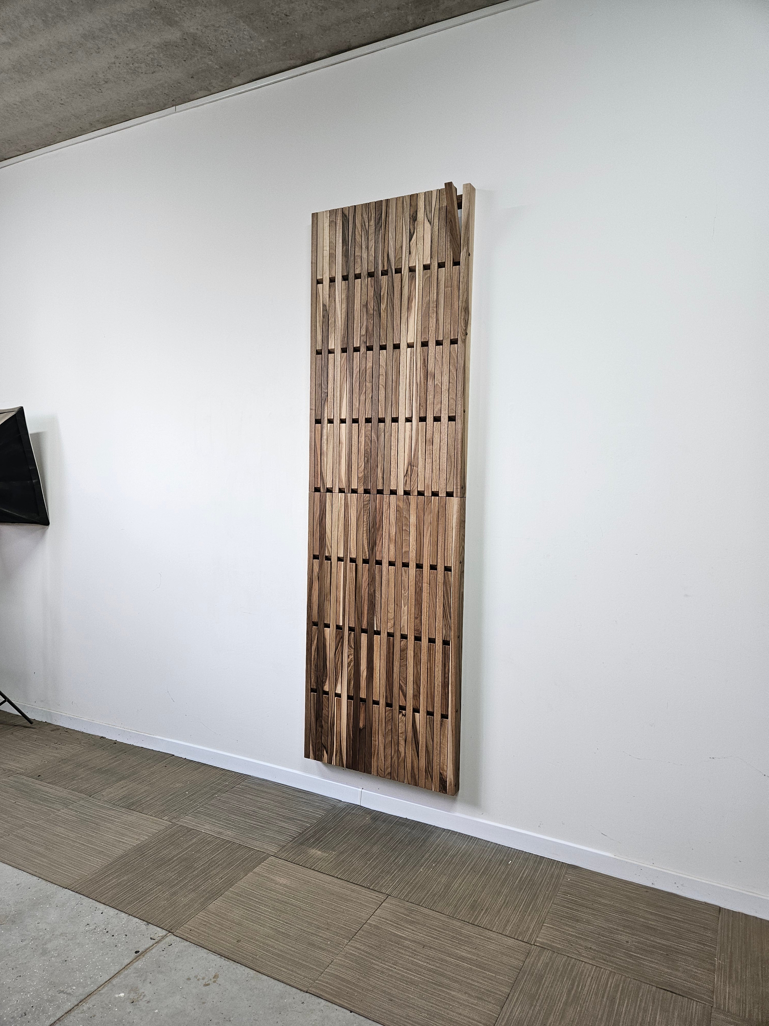 Vertical Natural Walnut Wall-Mounted Organizer — 240 × 72 cm