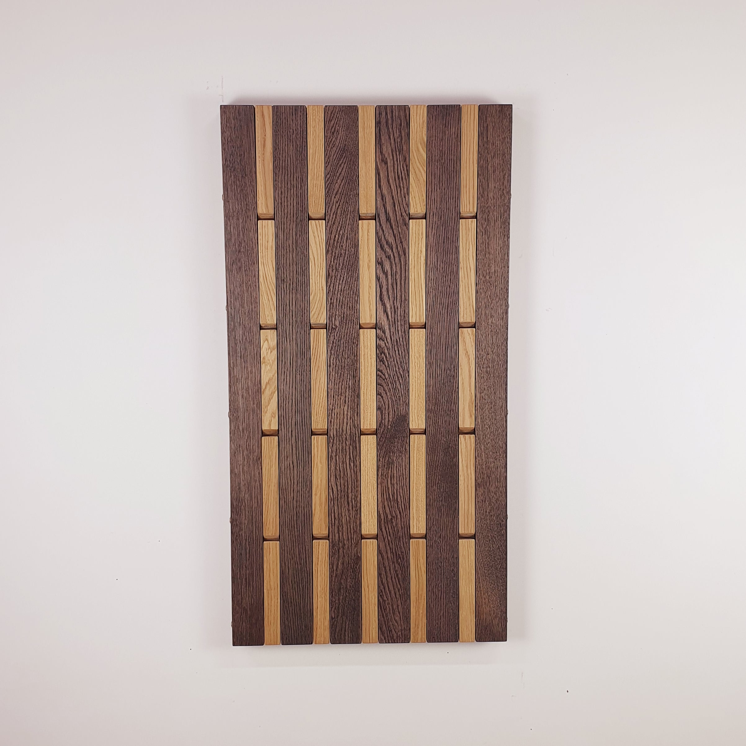 Wall-mounted organizer. plywood oak. dark and natural