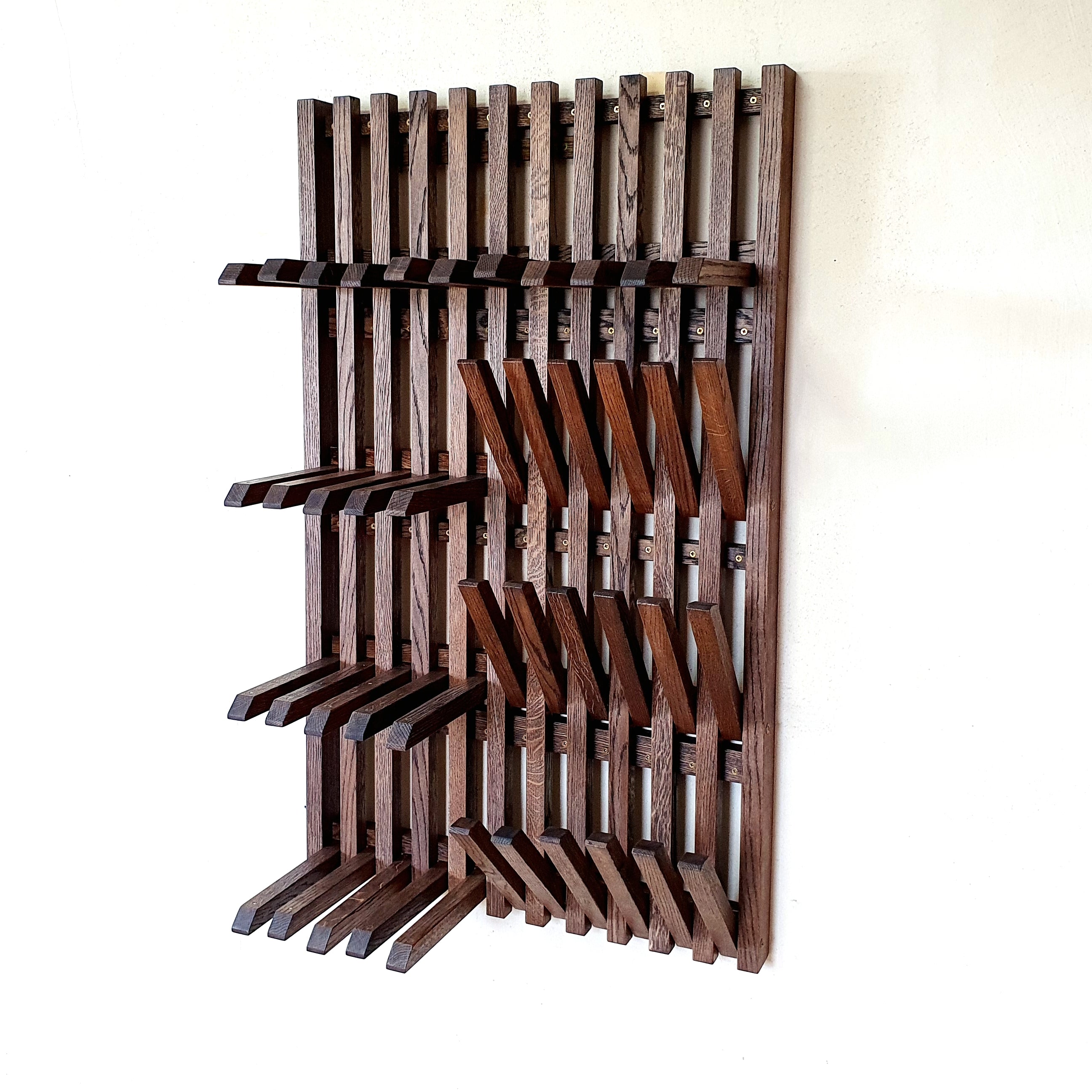 Wall mounted organizer -transformer for shoes and clothes.  dark. natural oak