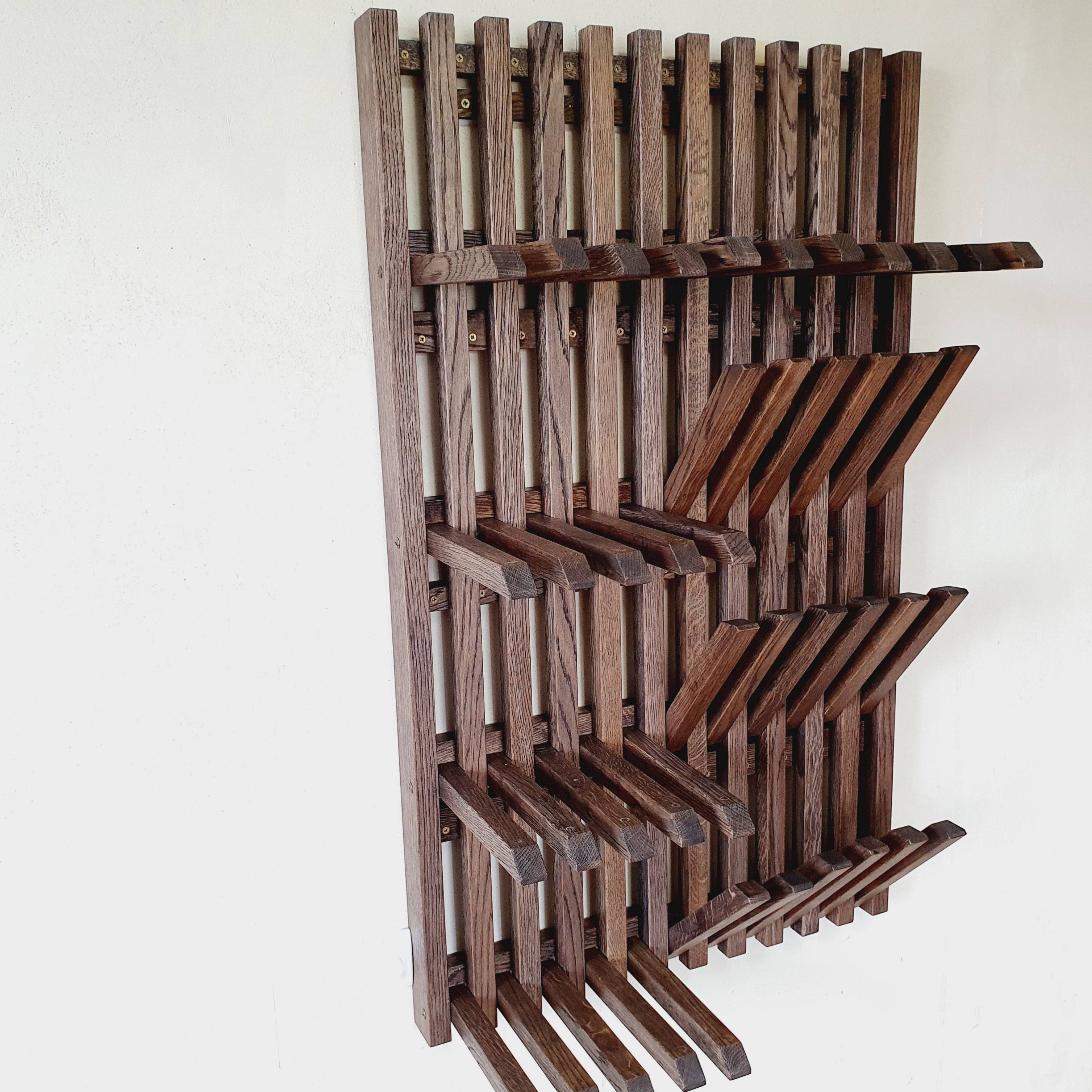Wall mounted organizer -transformer for shoes and clothes.  dark. natural oak
