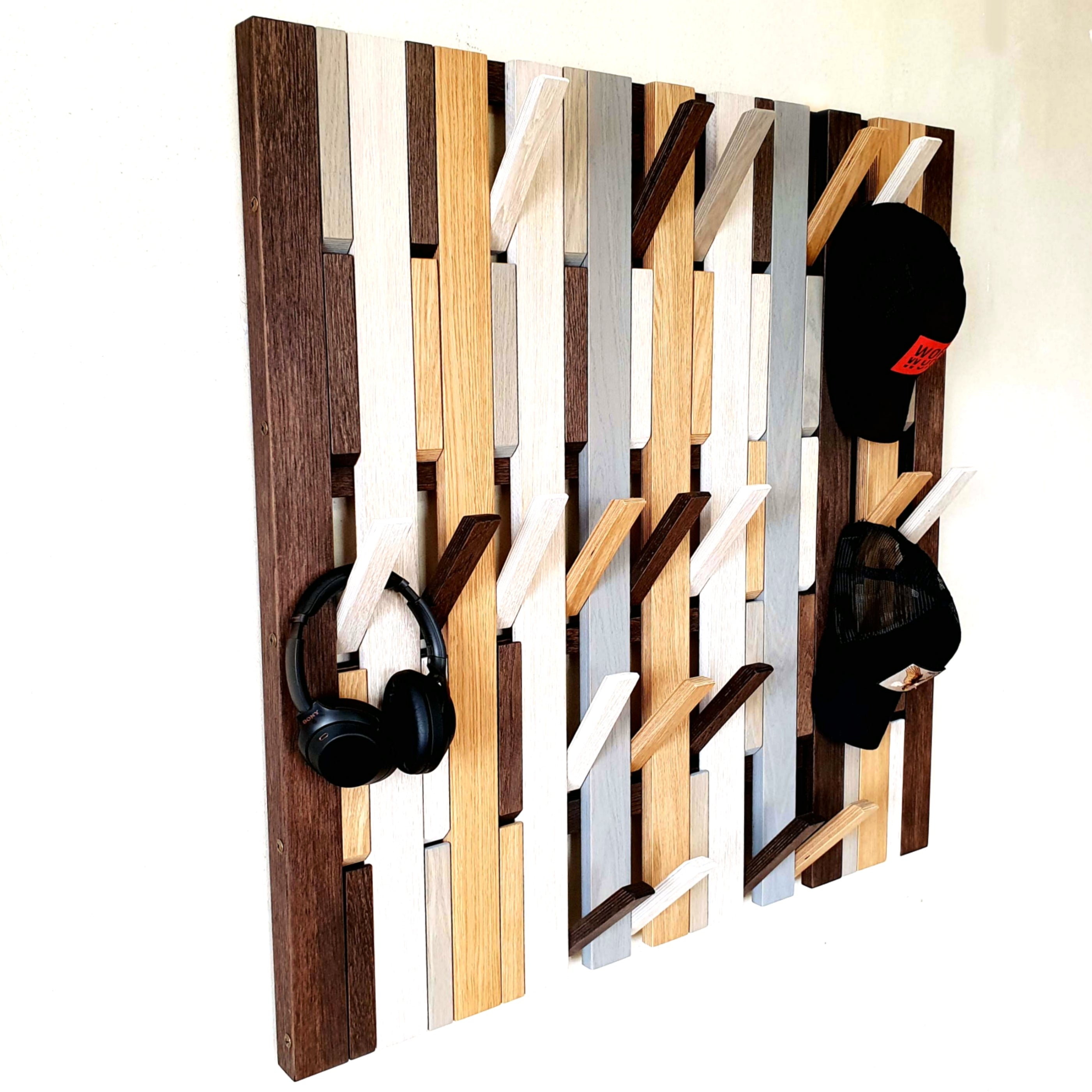 Wall-mounted organizer. plywood oak. Colored.