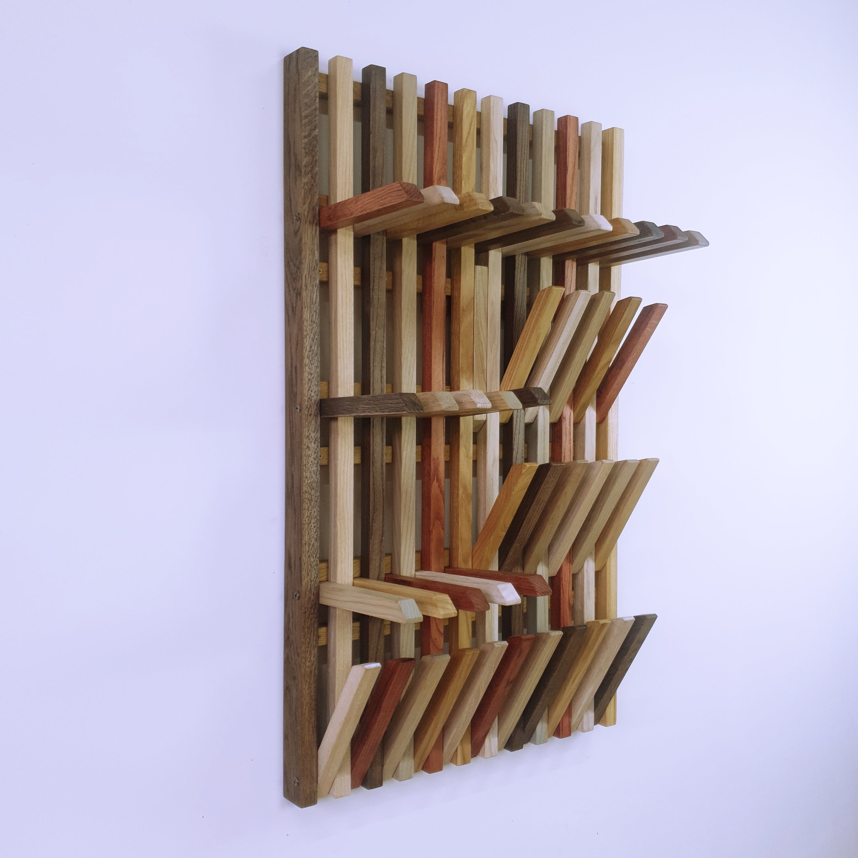 Wall mounted organizer.transformer for shoes and clothes. colored natural oak