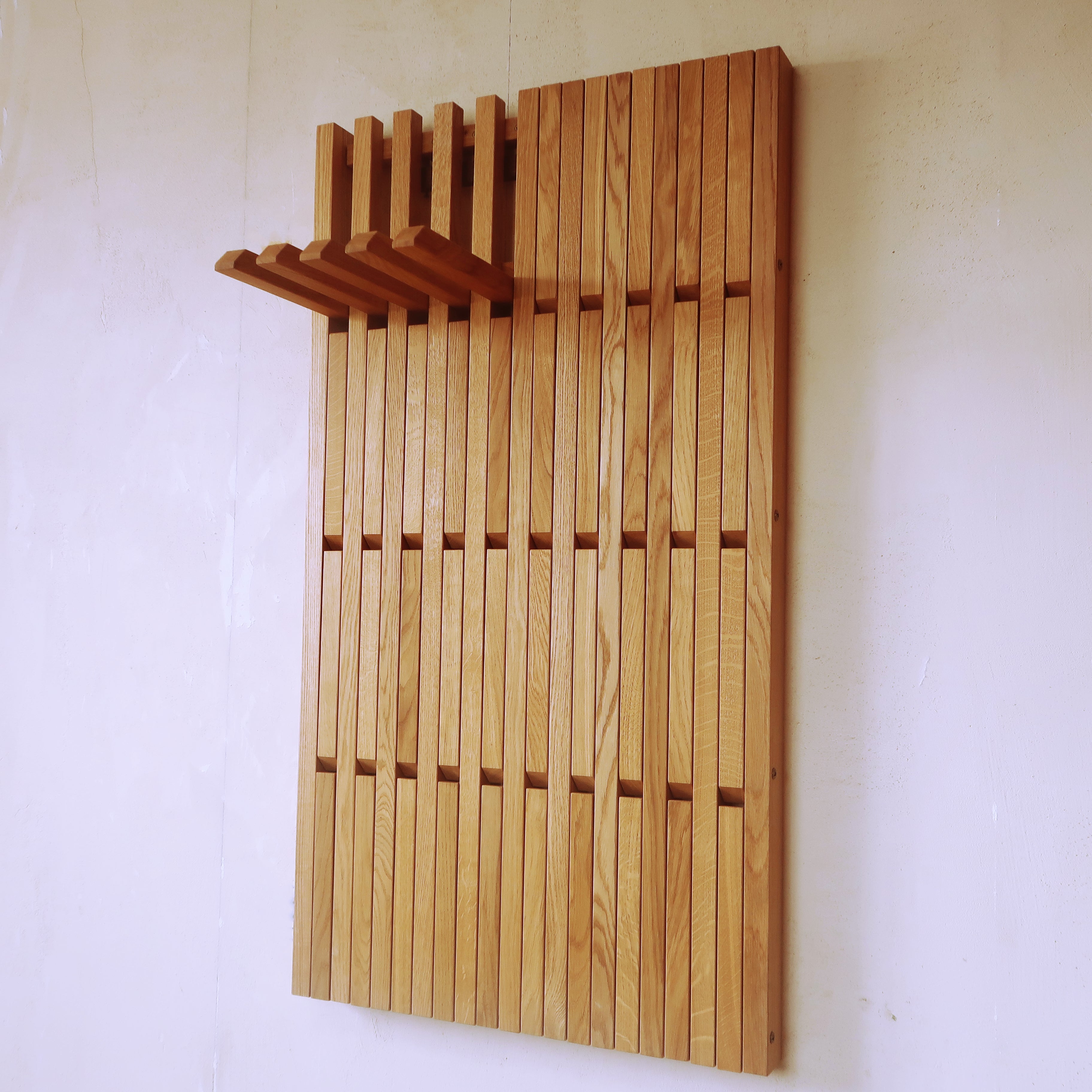 Wall mounted organizer -transformer for shoes and clothes. natural oak