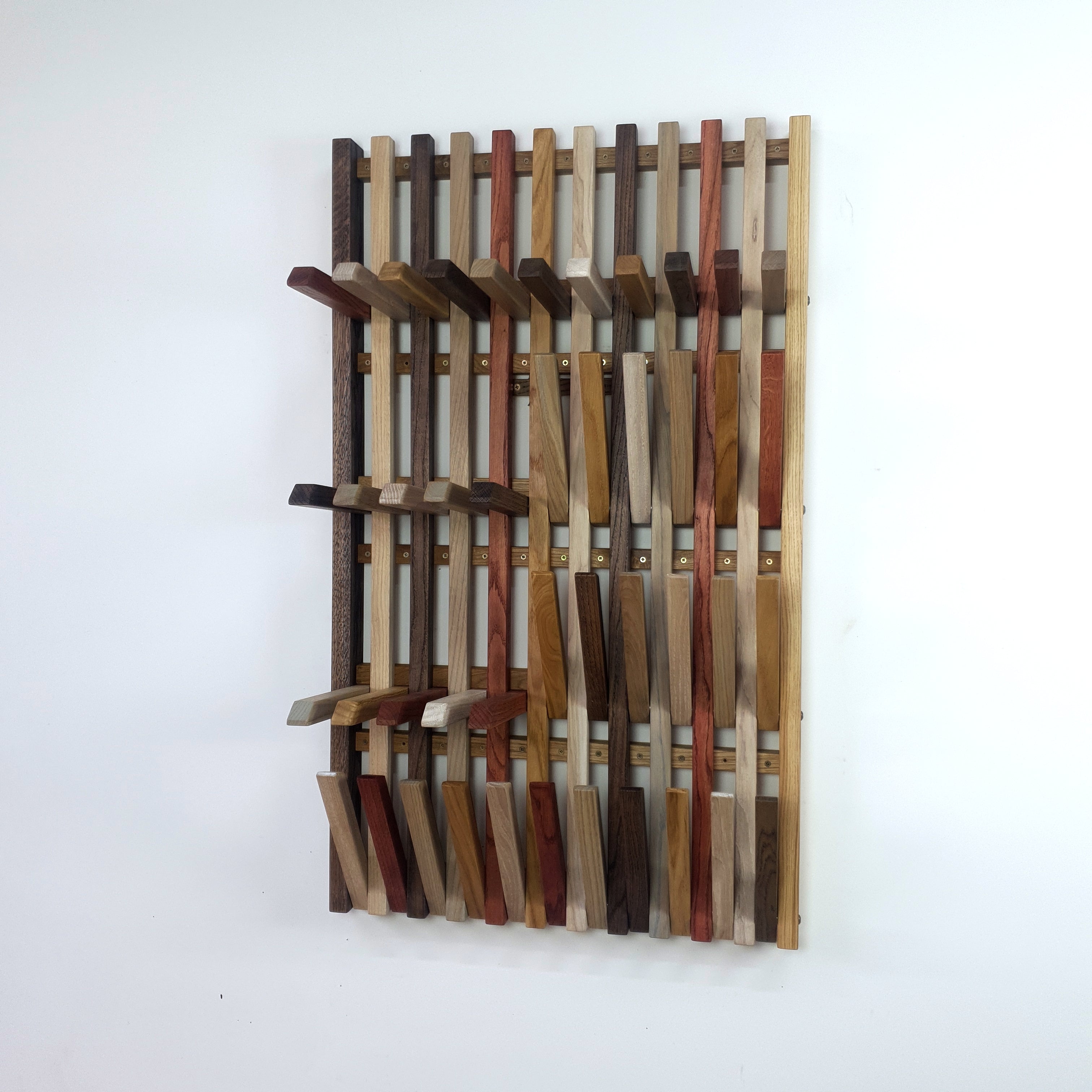 Wall mounted organizer.transformer for shoes and clothes. colored natural oak