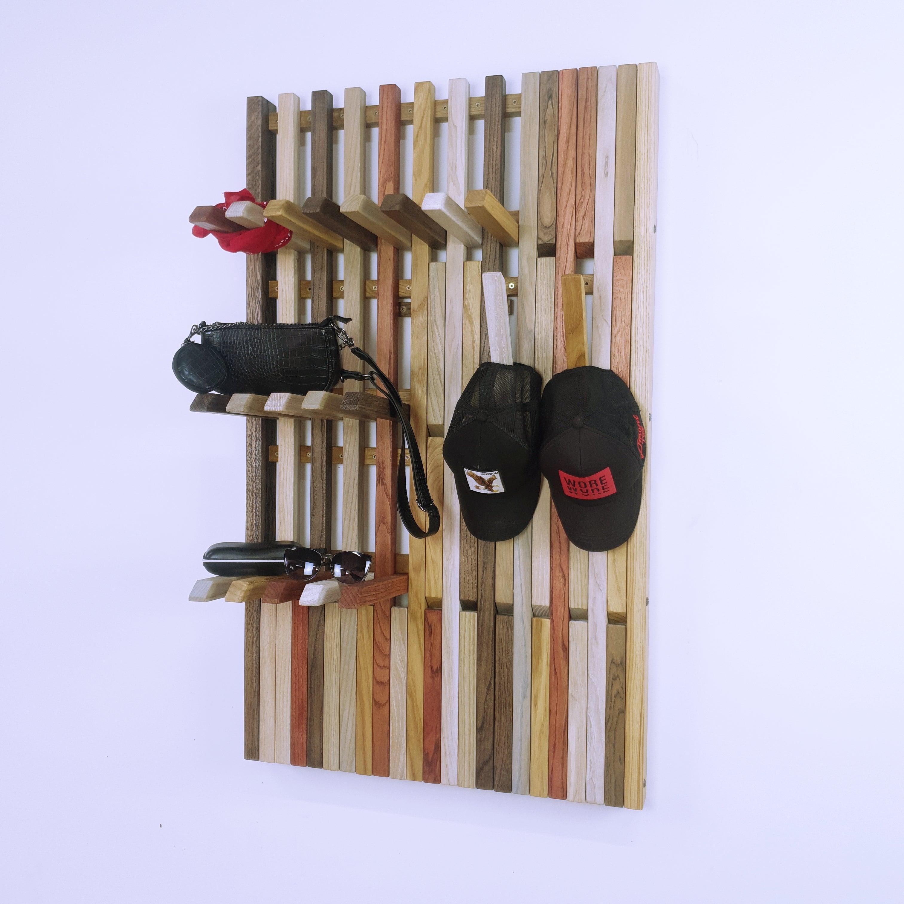 Wall mounted organizer.transformer for shoes and clothes. colored natural oak