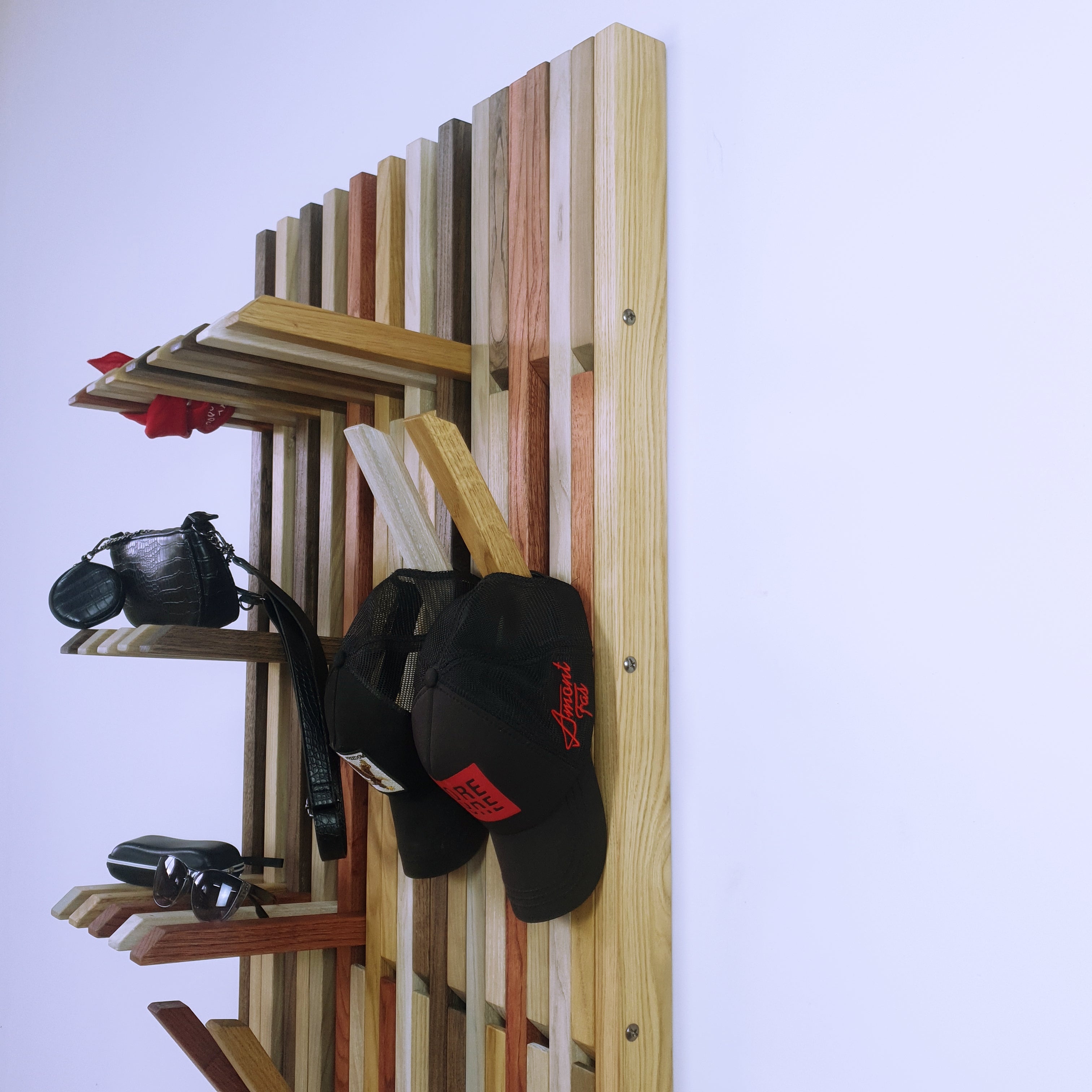 Wall mounted organizer.transformer for shoes and clothes. colored natural oak