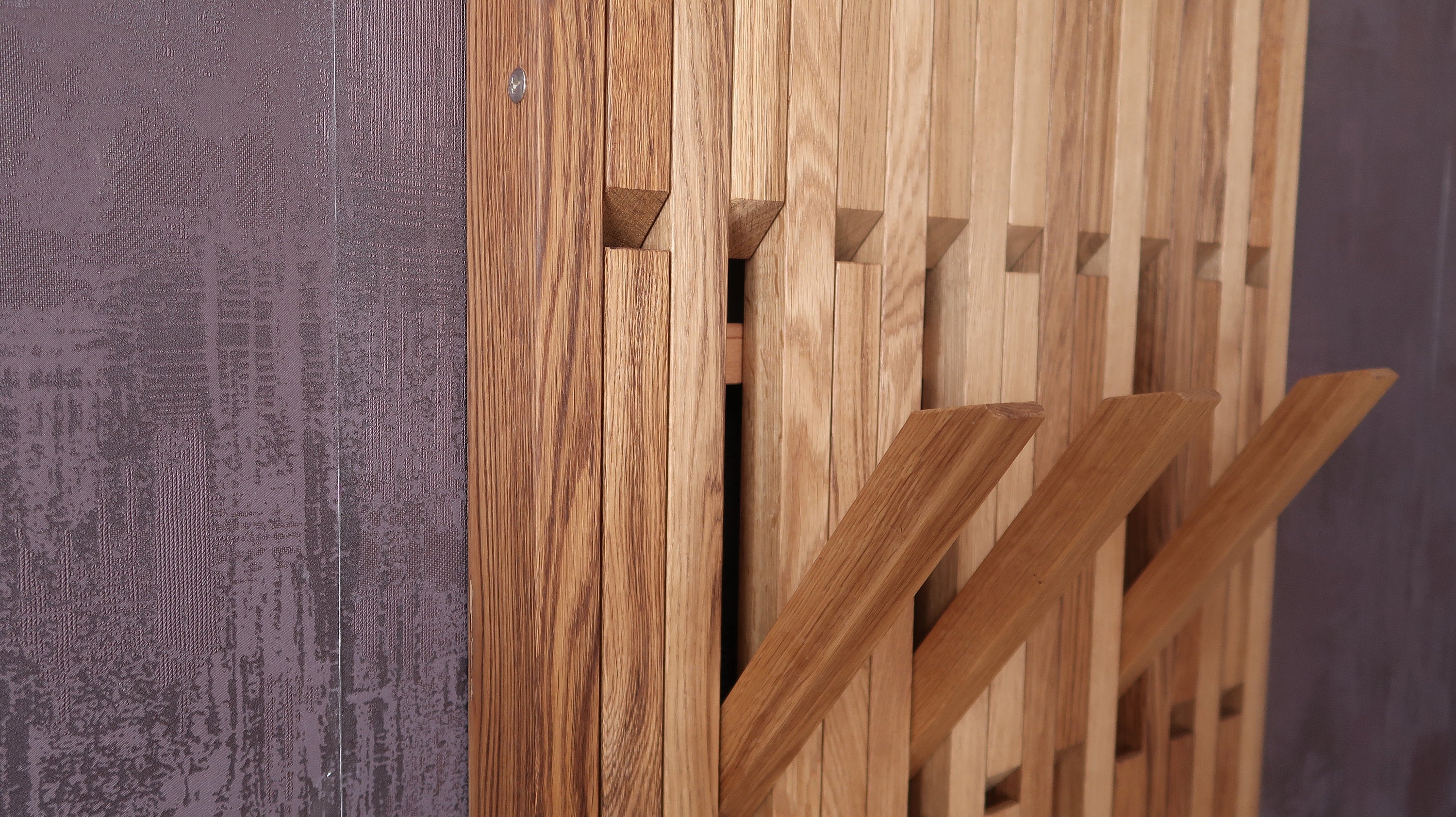 Wall-mounted organizer. natural oak