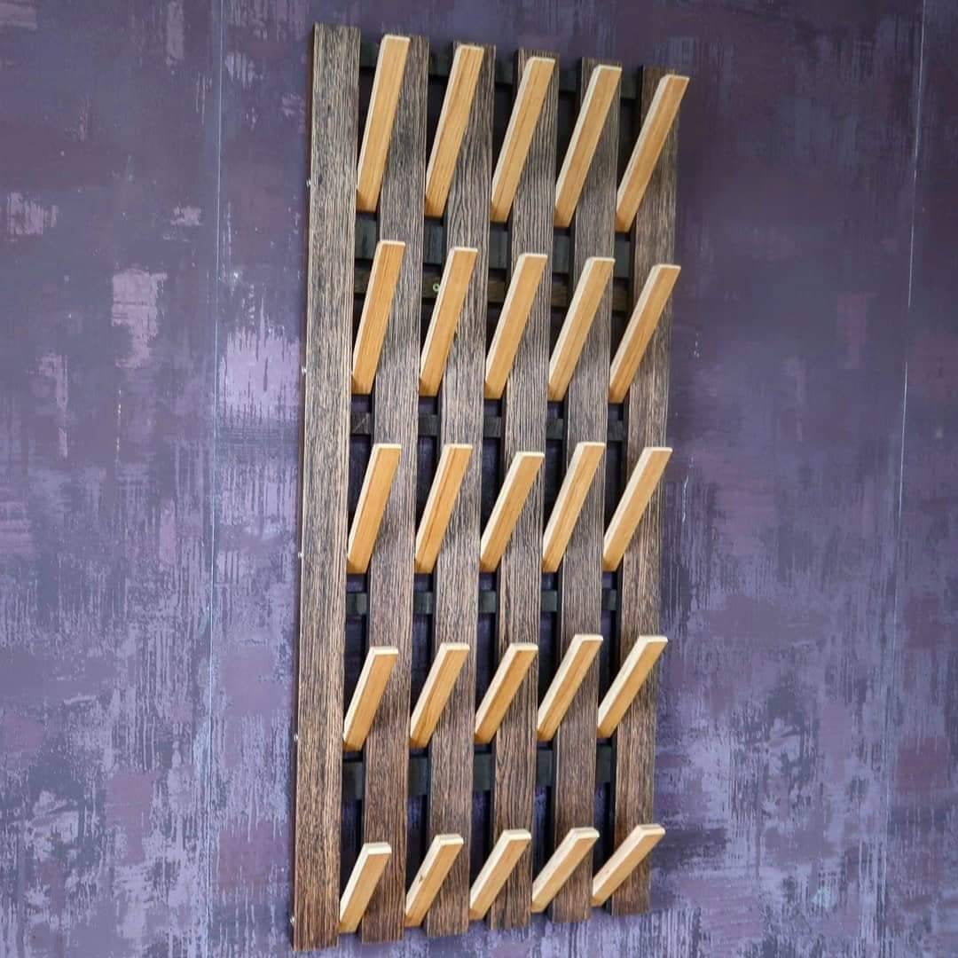 Wall-mounted organizer. plywood oak. dark and natural